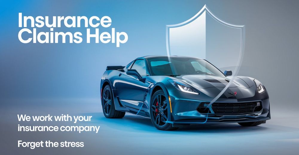 blue corvette with Insurance Claims Help Dingmans Collision Center