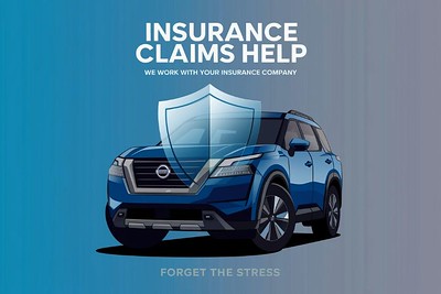 blue-nissan-with-Insurance-Claims-Help-Dingmans-Collision-Center